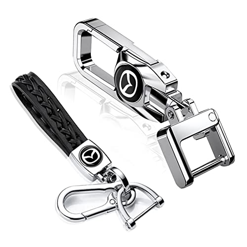 Buzsu 2Pcs Alloy Car Keychain Leather Car Key Chain For Mazda Cx5 Cx7 Cx9 Cx-5 Cx3 Mx-5 Protege Valet Rotary Rx8,Car Gift For Men Women, Family Present,Silver #TOP6