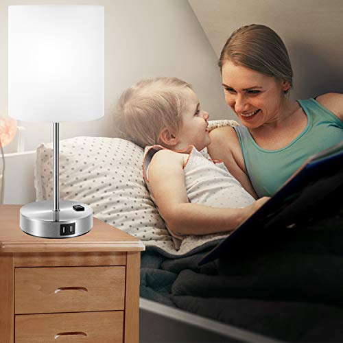 Touch Control Table Lamp, 3-Way Dimmable Lamp With 2 Fast Charging Usb Ports & Power Outlet, Bedside Lamp, Nightstand Lamp, Usb Lamp For Bedroom, Living Room, Office, Daylight White Bulb Included #TOP3