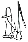 HORZE Genuine Leather Cross-Under Bitless Bridle | Web Reins Included - Black - Horse