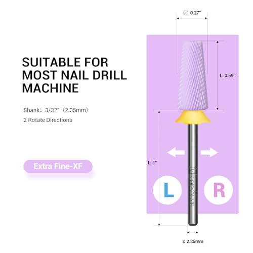 Image of MelodySusie 5 in 1 Nail Drill Bits, 3 /32'' Ceramic Cross Cut Bits, Suitable for Manicure Pedicure Cuticle Gel Polishing, Pink, Series Bit-M, Extra Fine, Purple