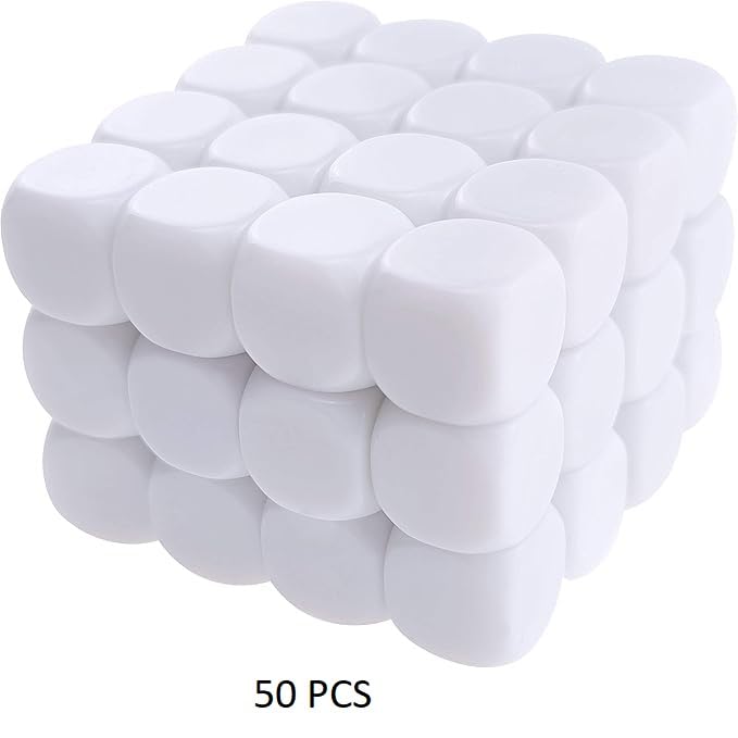 MOREL 25 MM DICE Blank Large Blank DICE 6-Sided Game DICE Set for Board Game Learning Crafts DIY Numbers 50 Pieces (Pack of 50)