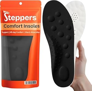 Original Steppers Insoles, 2025 4D Steppers Comfort Boosting Massage Insole, Memory Foam Thermal Insoles, Comfy Insole with Arch Support for Men and Women (Black, Medium (EU 41-42))