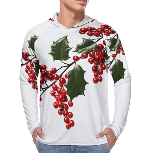 Men's Sun Shirts UPF 50+ Rash Guard Long Sleeve Sun Protection Hoodie Holly Berry Branches Lightweight Shirt 2XL4