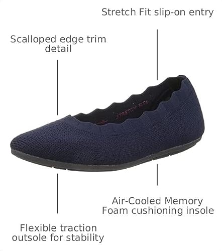 Skechers Women's Cleo 2.0 - Love Spell Scalloped Knit Skimmer Flats with Air-Cooled Memory Foam, Navy, 10 angle 7