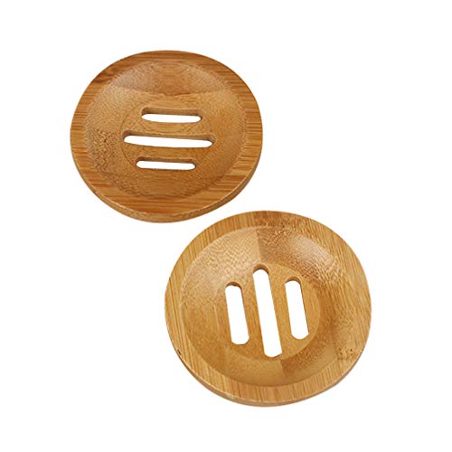TOPBATHY 2pcs Bamboo Soap Dish Soap Tray,Round Bath Holder Bamboo Dish for Shower Wood Holder Saver Container Bathroom Storage Case for Bathroom Toilet Kitchen Hotel