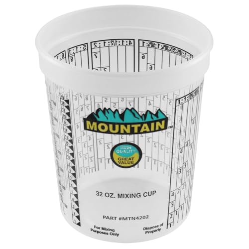 MOUNTAIN Disposable Quart Mixing Cups (100 per case), Made in USA; Solvent Resistant, Graduated Paint Mixing Cups, Reusable, Recommend by Paint Companies;