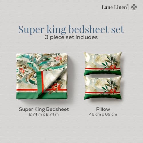 Image of LANE LINEN 100% Cotton Printed King Size Bedsheet - Pink Flowers | OEKO-Tex Certified, 250TC, Fits King & Double Bed, Floral Print, Breathable & Wrinkle-Free, Includes 2 Pillow Covers