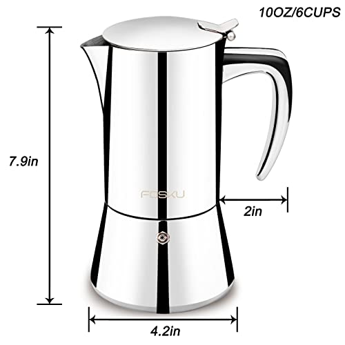Stovetop Espresso Maker, Stainless Steel Moka Pot, Italian Style Coffee Maker, Espresso Pot For 6 Cups, 300ml (Silver)