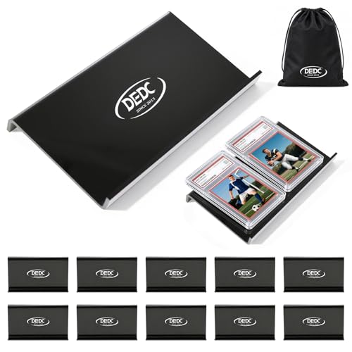 DEDC 10 Pack Modular Acrylic Graded Card Display Risers Black Trading Card Stands for Vendor Showcase and Sorting Tray