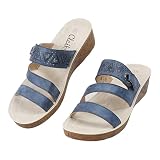 CLEIKS Pantoletten Damen Sandalen Damen Durchbrochenes Design Atmungsaktiv für Stadtbesichtigung Museum Besuch (Blau, 37 EU, WCL260427-3)