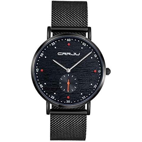 SUPBRO Fashion Men's Watch Men Stainless Steel Waterproof Quartz Wrist Watch Analogue Dial Business Watch Chronograph, black, Bracelet Cover