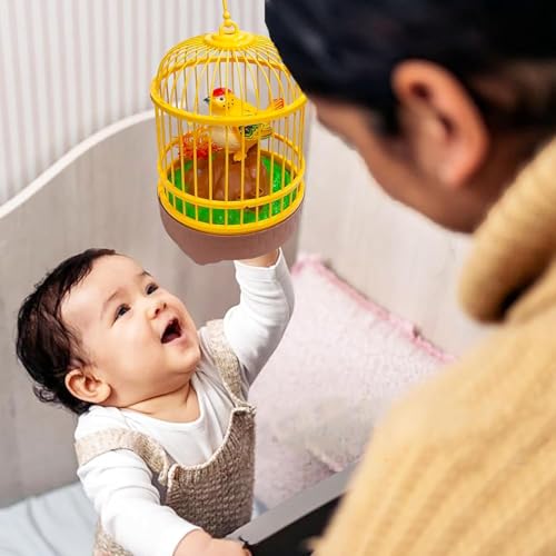 Image of VGRASSP Sound Activated Chirping Bird in Hanging Cage - Beautiful Pinjra Bird Toy for Kids with LED Light- Clap to See The Moving Beak and Flapping Wings - Color and Design As Per Stock (Design 2)