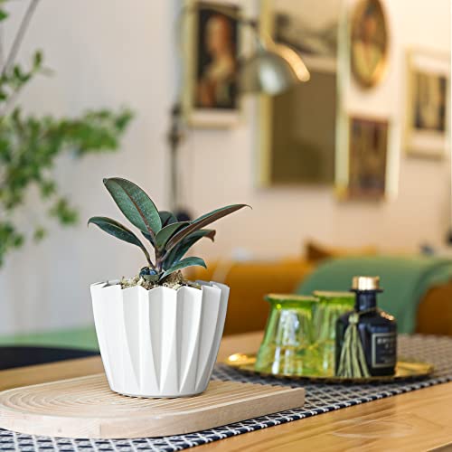 T4U Plastic Plant Pots For Indoor Plants - 6 Inch Self Watering Planter Small Flower Pot Beige, Decorative Nursery Planting Pot For Snake Plant, African Violet, Aloe And Most House Plants, Pack Of 6 #TOP3