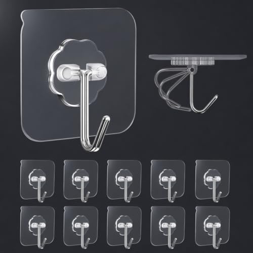 Paquete De 10 Ganchos Adhesivos De Pared Para Colgar, Ganchos Resistentes Para Toallas Y Abrigos, Gancho Impermeable Transparente Para Baño, Ducha, Cocina, Llaves, Puerta, Exterior, Mejoras Del Hogar