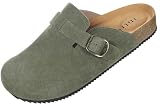 Intini Sabots Femme Mules pour Hommes Chaussons Cuir Pantoufles Fermé avec Semelle Chaussures de Jardin Solide et Confortable Antidérapant Vert 38