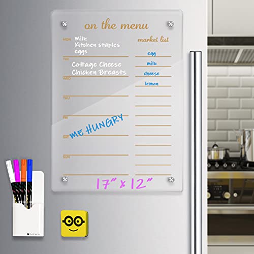 Magnetic Dry Erase Board Menu Clear Acrylic Whiteboard Menu 17"x12" Includes 4 Dry Erase Markers