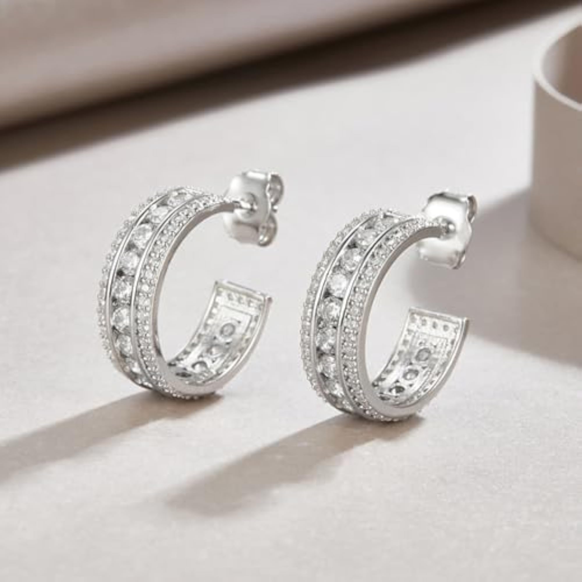 White Silver Plated Fancy Half Hoop Earrings for Women