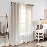 ECLIPSE Ines Printed Ombre Textured Light Filtering Grommet Window Curtains for Bedroom (2 Panels), 52 in x 84 in, Linen