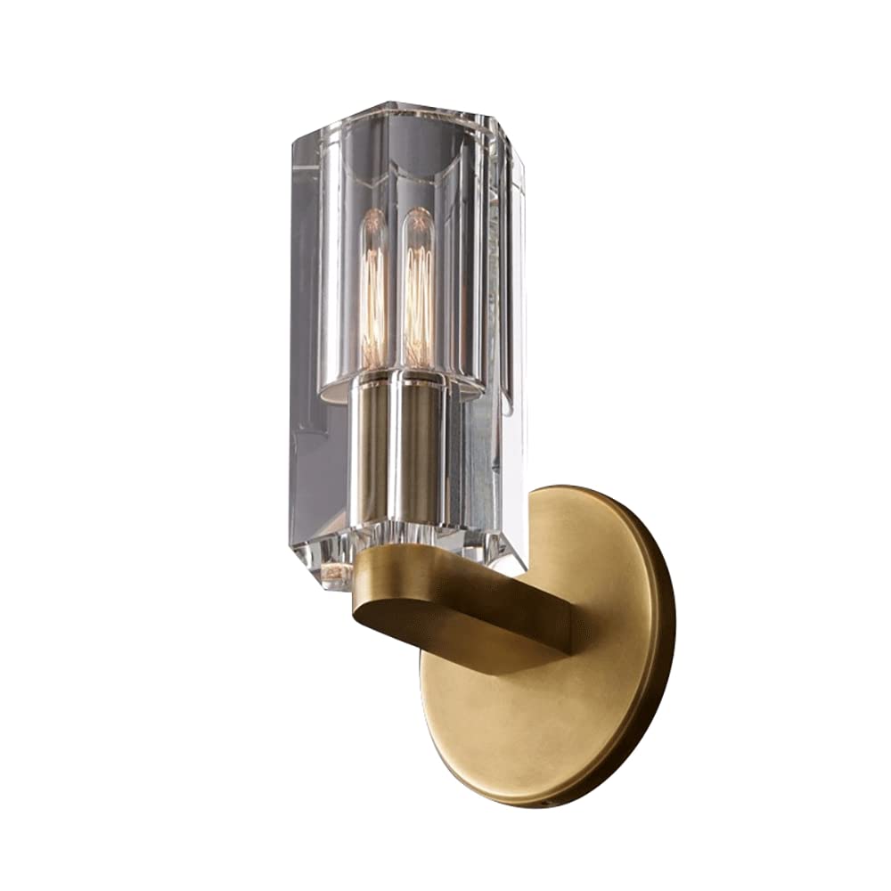 ZTCHSENZT - Brass Bedside Lamp, Copper Wall Sconce with K9 Crystal Block Shade, Modern E14 Socket Wall Light Lighting Fixtures, Simple Hallway Decorative Wall Lamps,Wall Light