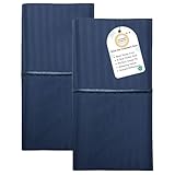 Feather & Stitch 100% Cotton Standard Pillow Covers Set of 2, 500TC Envelope Closure Pillowcases, Soft Luxury Damask Stripe Sateen Weave Pillow Case for Sleeping, 20x30 Inches - Dark Blue