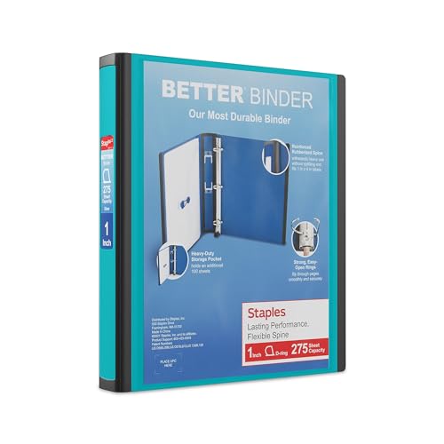 Staples 1-inch 3-Ring Better Binder, Teal, 3/Pack (ST55842-CCVS)