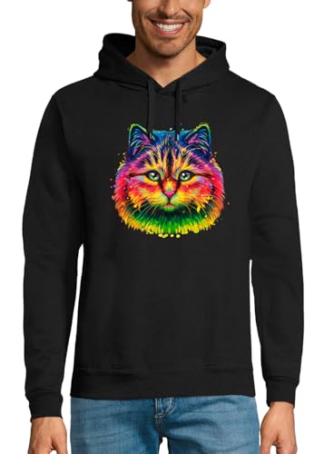 Sweat à capuche chat fluorescent multicolore pour homme