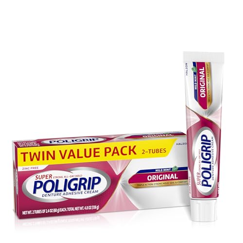 Super Poligrip crème adhésive dentaire 4.8 Oz pack de 2 pour prothèse