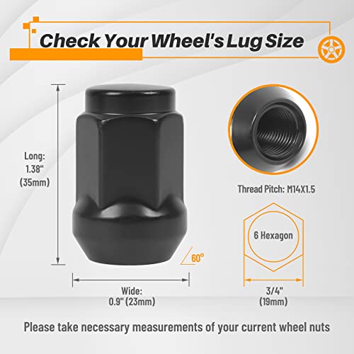 Image of MIKKUPPA 24PCS M14x1.5 Lug Nuts - Black 1.4 inch 35mm Length, 0.87 inch (22mm) Wide Short Style Tire Nuts, Replacement for 1995-1999 Chevy Silverado 1500 Aftermarket Wheel