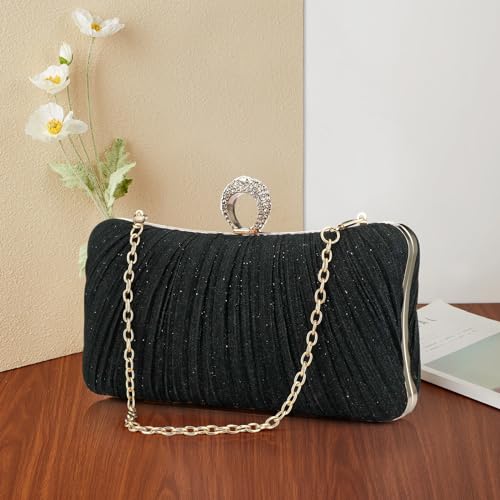 Image of Simcat Women Gold Clutch Purses Glitter Evening Handbag Pleated Evening Bag for Lady Formal Bridal Wedding Prom