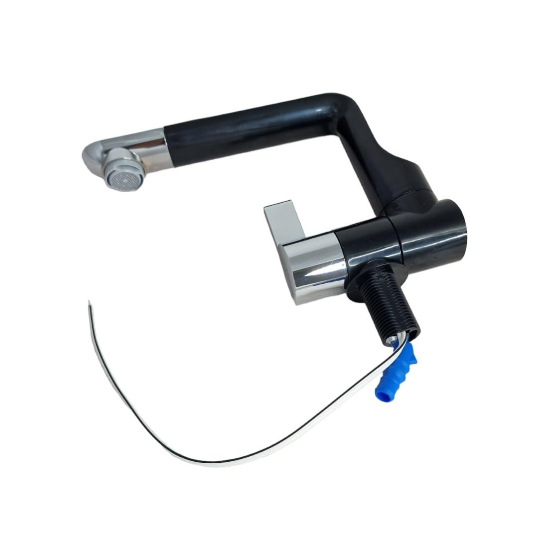 Rubinetto per acqua fredda pieghevole, 12 V, microinterruttore, nero/cromo, 160 mm di lunghezza della bocca, per roulotte, camper, roulotte Airstream e barca, sistema idraulico con microinterruttore