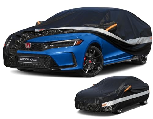 Image of Holhtly Car Cover Custom Fit for Honda Civic， Car Covers for Automobiles All Weather Waterproof Sun Snow Rain Wind Dust Protection, Outdoor Car Cover Black & Grey
