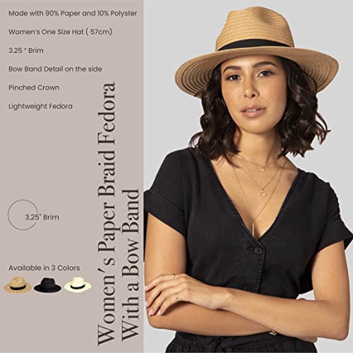 San Diego Hat Company Women's Wide Brim Leather Fedora With Bow Band, Women’s Sun Hat, One Size, Tobacco #TOP2