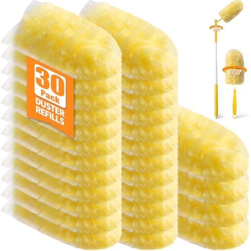 Image of 30 Count 360 Heavy Duty Duster Refills, Compatible with Swiffer Duster, Includes 1 Short Handle & 1 3 ft Extendable Handle, 4X Microfiber Cleaning Dusters, Disposable Unscented