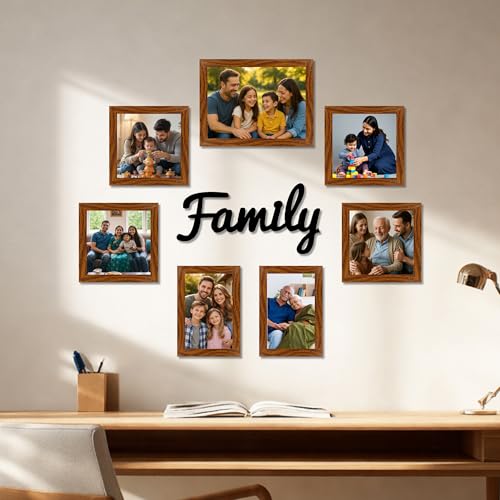 Image of Family Photo Frame Set of 7 for Wall Decor, Wooden Finish Collage Picture Frames for Living Room, Bedroom, Multi-Size Wall Hanging Gallery Frame Set, (4 Sets 4x6, 2 Set 6x4, 1 Set 6x8 Inch)