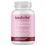 BESTVITE L-Arginine L-Ornithine 500-250 (120 Vegetarian Capsules) - No Stearates - No Fillers - Vegan - Non GMO - Gluten Free - No Calcium Silicate
