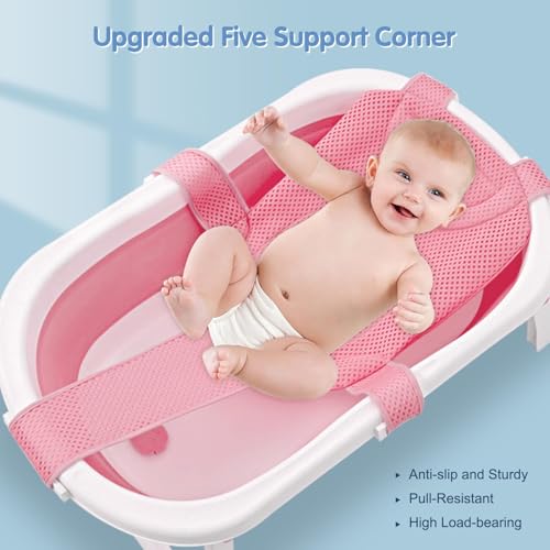 Image of Colorlife Baby Bath Seat Support Net Infant Bathing Seat Support Mat, Adjustable Comfortable Non-Slip Five-Pointed Baby Shower Net Bathtub Sit Up Mesh for Newborn 0-6 Months-Pink(No Bathtub)