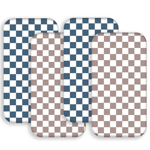 Image of 4 Pack Checkered Bassinet Sheets Neutral Breathable Fitted Baby Sheets Nursery Sheets for Baby Boys or Girls (Bassinet Sheet)