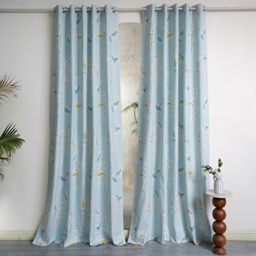 Image of Tranquebar Curtain Co. 100% Blackout Curtains with PU Lamination on 100% Cotton, 152 cm (5 Feet), Thokka Print,Set of 2, 100% Cotton Fabric, Eyelet, Design Shiri- Window Curtains 5 Feet Long