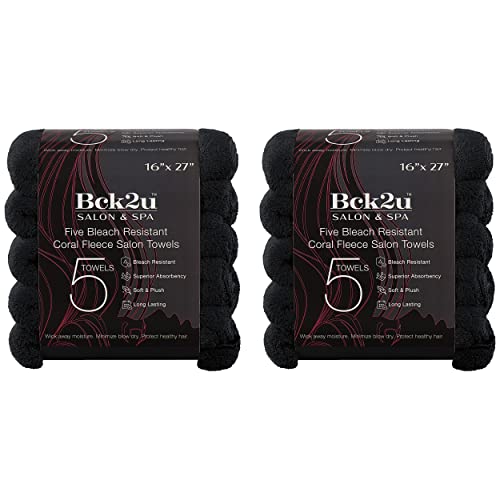 Image of Arkwright Microfiber Coral Fleece Salon Towels - Pack of 10 - Bleach Safe Resistant, Absorbent Hair Drying Towel Set, Perfect for Resort, Hotel, and Spa, 16 x 27 in, Black
