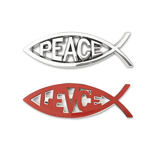 Image of Jesus Fish Christian Car Decals - Chrome Sliver Fish Emblem for Car Truck Badge Bumper Stickers (Peace)