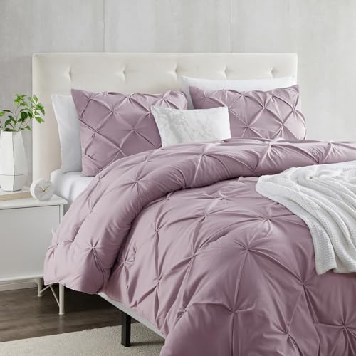 Pintuck Duvet Cover Set - Double Brushed Dusty Purple Duvet Cover Twin Size 68x90 inches with Button Closure, 1 Pillow Sham Luxury Bedding by Clara Clark - Used condition - Image 2