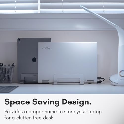 Macally Vertical Laptop Stand for Desk | MacBook Stand (Pro/Air) Save Space and Improve Airflow with Closed Adjustable Dock
