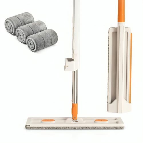 Image of JAPERO Flat Mop for Floor Cleaning with 3 Refill Pads, Microfibre Mop for Home with 360 Swivel Head, Hands-Free Slider Squeeze, Bucket-Less Design, Wet & Dry Floor Cleaning Mop