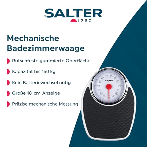 SALTER Doctor mechanische Badezimmerwaage, Retro Look, Akkurate Messergebnisse, Gut lesbare analoge Anzeige, stabile Plattform aus Metal, Wiegt bis zu 150kg, Keine Knöpfe oder Batterien
