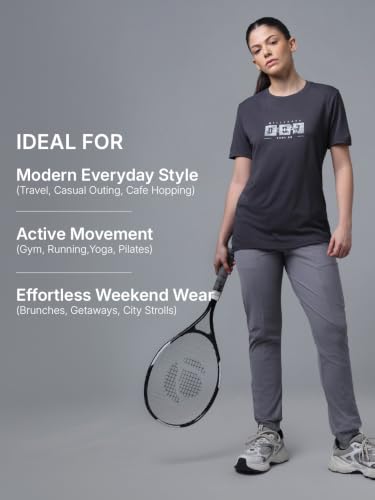 Image of TECHNOSPORT Women's Relaxed Fit Active Sports Joggers with DURACOOL Technology Mid Rise Drawstring Track Pants with Pockets Moisture Wicking Polyester Athleisure Workout Running Lounge Wear