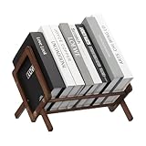 YOKIVE Kippbares Bücherregal, 330 mm, Bambus, kleines Tisch-Bücherregal, Retro-Bücherregal, Organizer, Schreibtisch-Bücherregal, Zeitschriftenhalter, Regale für Zuhause, Büro, Kochbücher, CDs, Akten