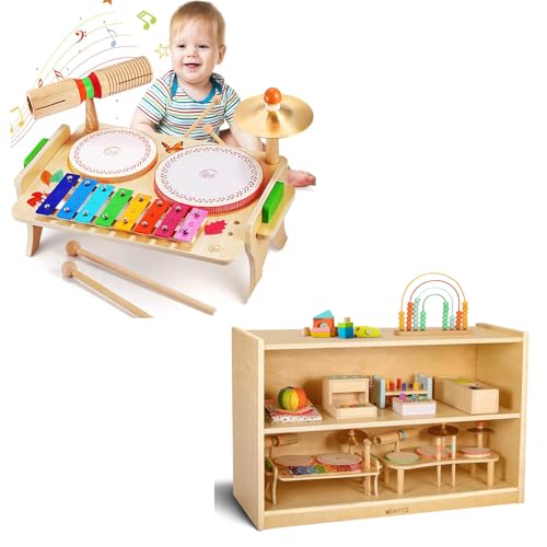 Wingyz Kids Drum Set for Toddlers + 2-Tier Wooden Storage Cabinet for Kids