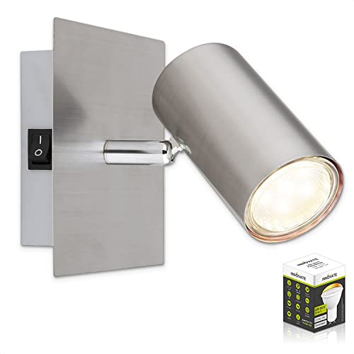 INNOVATE Lámpara de pared LED con interruptor, GU10 LED, orientable, lámpara de pared de aluminio para interior, foco de techo regulable mediante interruptor, lámpara rectangular, incluye LED de 5 W,