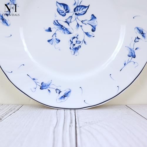 Image of NFI essentials 8 inch Ceramic Quarter Plate with Elegant Blue Floral Design, Premium Serving Plate for Snacks, Desserts, Breakfast & Appetizers, Dishwasher Safe