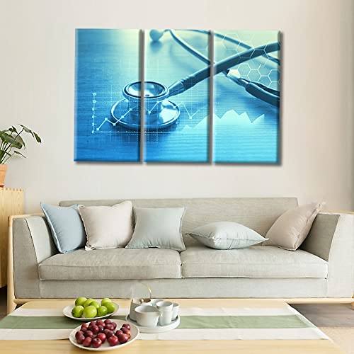 Image of TUMOVO 3 Panel Clinical Laboratory Poster Artwork Canvas Wall Art Home Decor Medical Stethoscope Bathroom Decor Wall Art Print on Canvas Framed Ready to Hang (36 inch Wx24 H)
